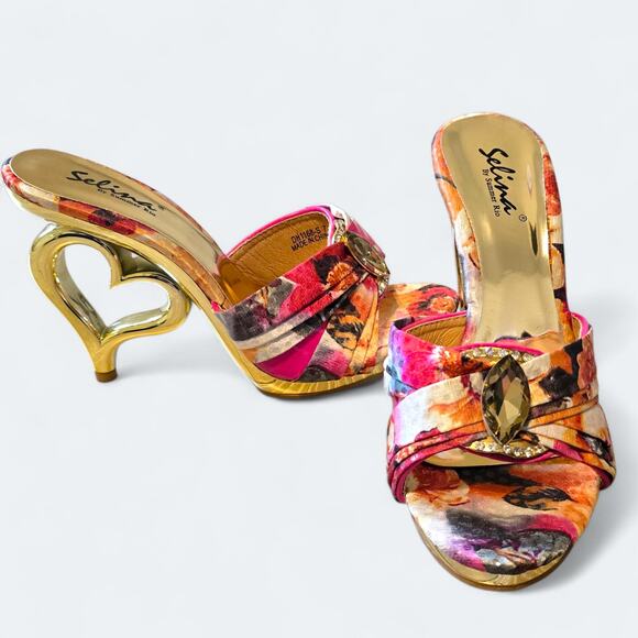 Selina By Summer Rio Heart Shaped Heels Womens Size 7 - Picture 2 of 4